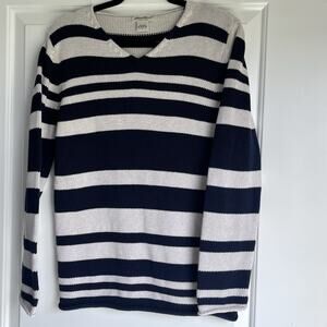 Eddie Buer Womens Sweater SZ S V Neck Cotton Knit B&W Nautical Preppy Collegiate